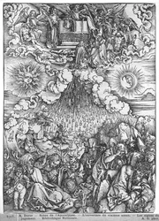 Szene aus der Apokalypse, Die Öffnung des fünften und sechsten Siegels, lateinische Ausgabe, 1511